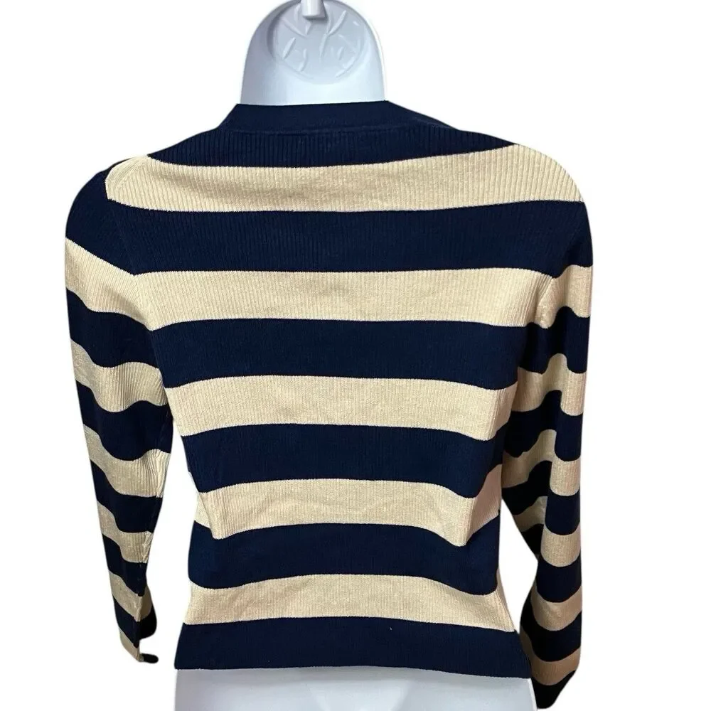 J Crew Navy‎ Cream Striped Ribbed Crewneck Nautical Coastal Sweater